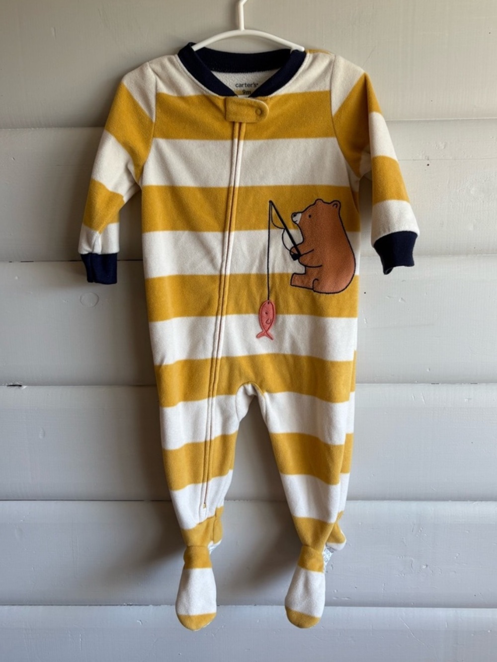 3/$25 Carter’s 9M Bear Fishing Fleece Footed Sleeper Double Zip